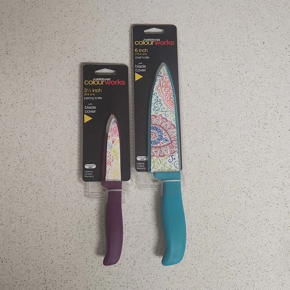 Farberware ColourWorks Dishwasher Safe 2 Knife Set w/Blade Covers